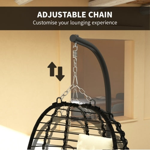 UK Local Outsunny Rattan Hanging Egg Chair, Foldable Wicker Hammock Swing Chair With Cushion, Stand, Adjustable Height, Head Pillow, Steel Frame For Garden Patio Indoor Outdoor, Cream White
