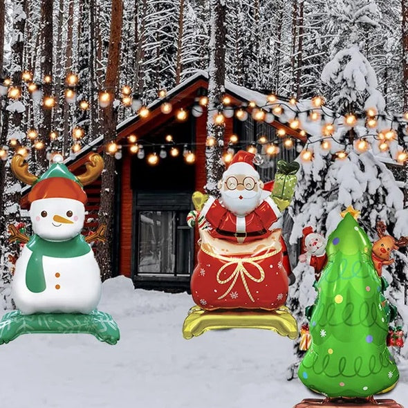 US Local 8 Christmas Aluminum Foil Balloons, Santa Claus Snowman Gingerbread Man Tree Polyester Film Balloons, Three-dimensional Christmas Balloon Decorations For Christmas New Year Party Decoration Supplies