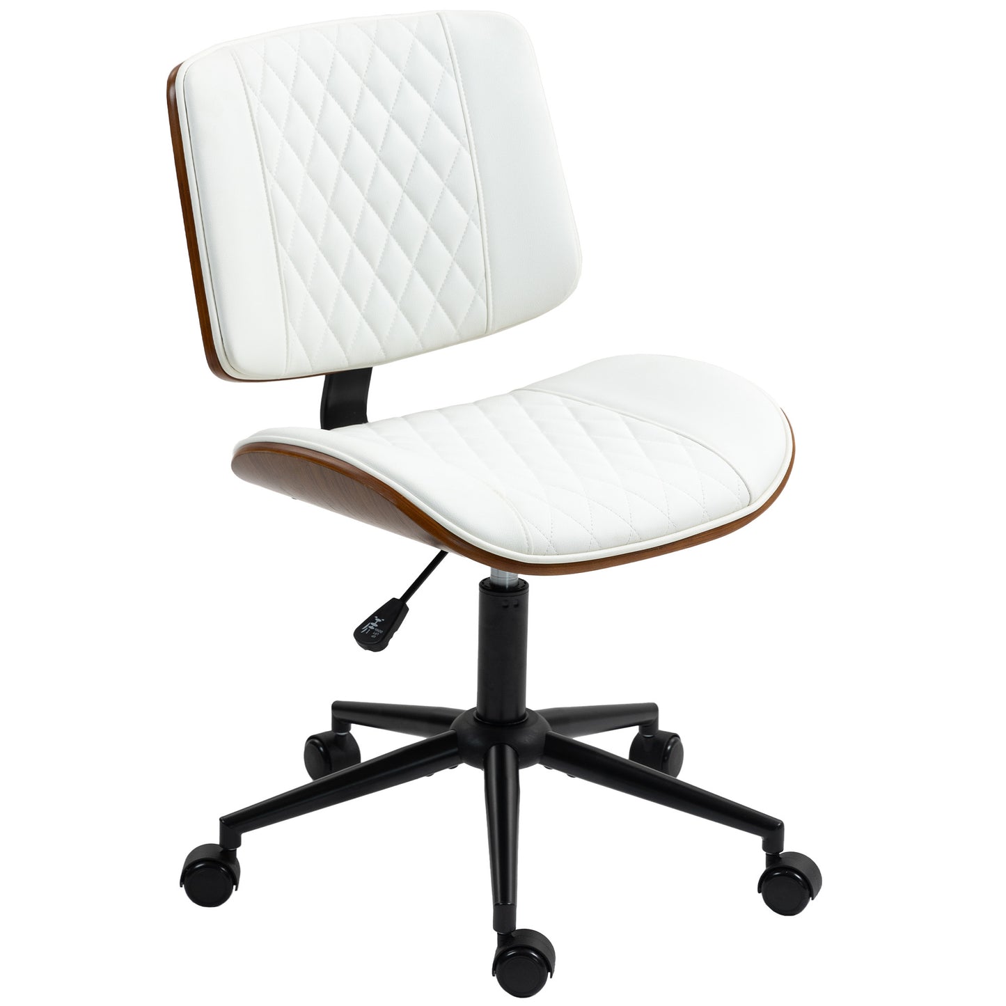 US Local Home Office Chair No Arms With Wheels, PU Leather Desk Chair With Adjustable Height, 360 Swivel For Reading, White