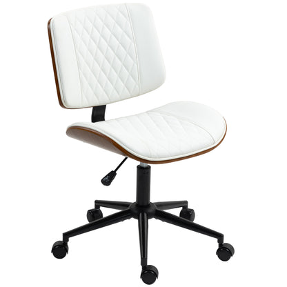 US Local Home Office Chair No Arms With Wheels, PU Leather Desk Chair With Adjustable Height, 360 Swivel For Reading, White