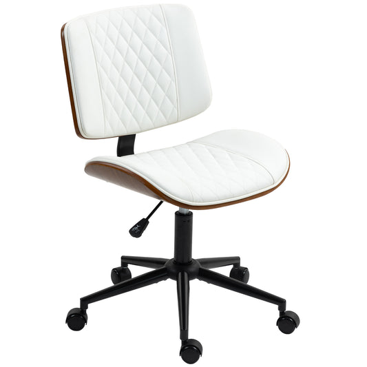 US Local Home Office Chair No Arms With Wheels, PU Leather Desk Chair With Adjustable Height, 360 Swivel For Reading, White
