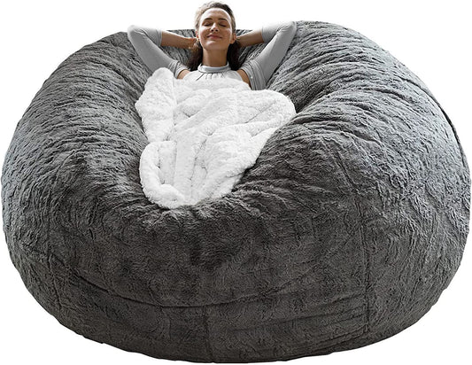 USA Local Bag Chair Coverit Was Only A Cover, Not A Full Bean BagChair Cushion, Big Round Soft Fluffy PV Velvet Sofa Bed Cover,  Living Room Furniture,  Lazy Sofa Bed Cover,6ft Dark Grey