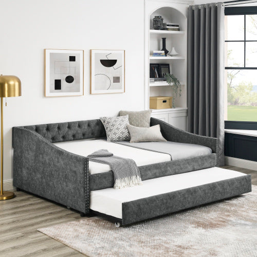 US Local The Full-size Sofa Bed Features A Double-sized Upholstered Tufted Sofa Bed On Wheels