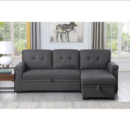 US Local Dark Gray Linen Reversible Sleeper Sectional Sofa With Storage Chaise