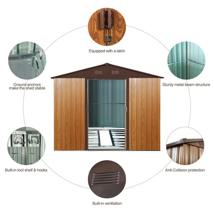 US Local 10ft X 8ft Outdoor Metal Storage Shed With Metal Floor Base,Coffee