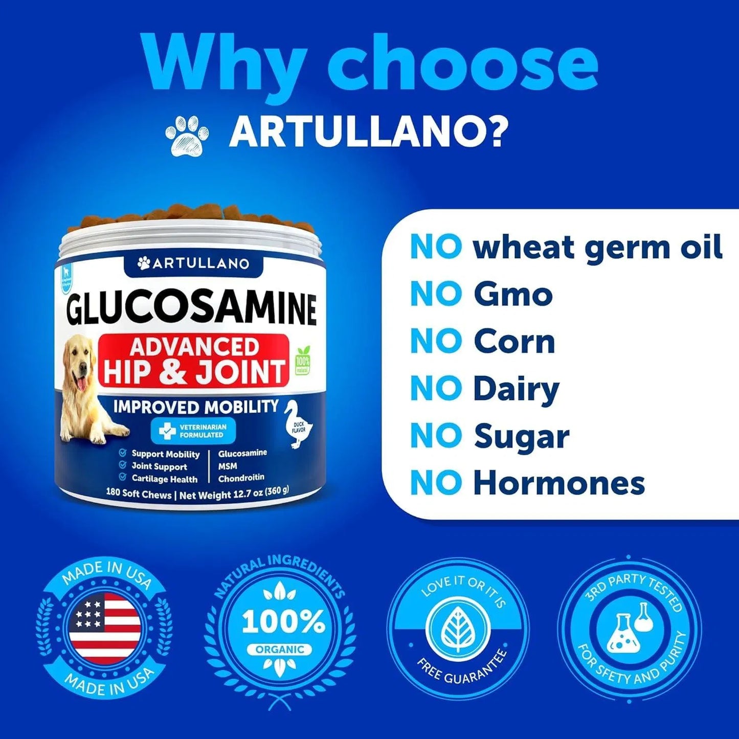 US Local Glucosamine For Dogs Hip And Joint Supplement For Dogs With Arthritis Chews With Chondroitin Hemp Oil MSM Canine Joint Pain Relief Health Mobility Support For Large Breeds 120 Soft Treats