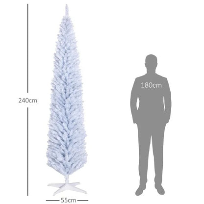 US Local HOMCOM 8' Artificial Pencil Christmas Tree, Slim Xmas Tree With 618 Realistic Branch Tips And Plastic Stand, White