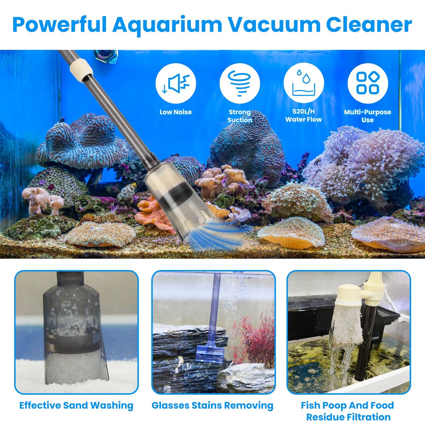 US Local 1 Set Multifunctional Electric Aquarium Gravel Cleaner Kit Length Adjustable Automatic Fish Tank Vacuum Cleaner Change Water Wash Sand Filter Dirt Removal