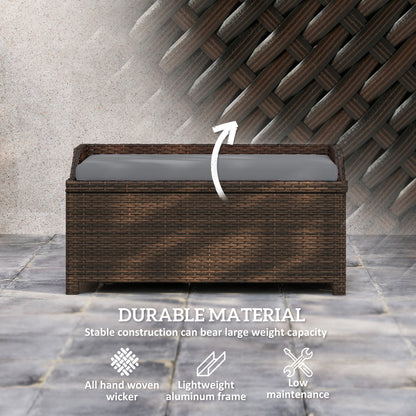 US Local Outdoor Wicker Storage Bench With Storage & Cushion, Gray