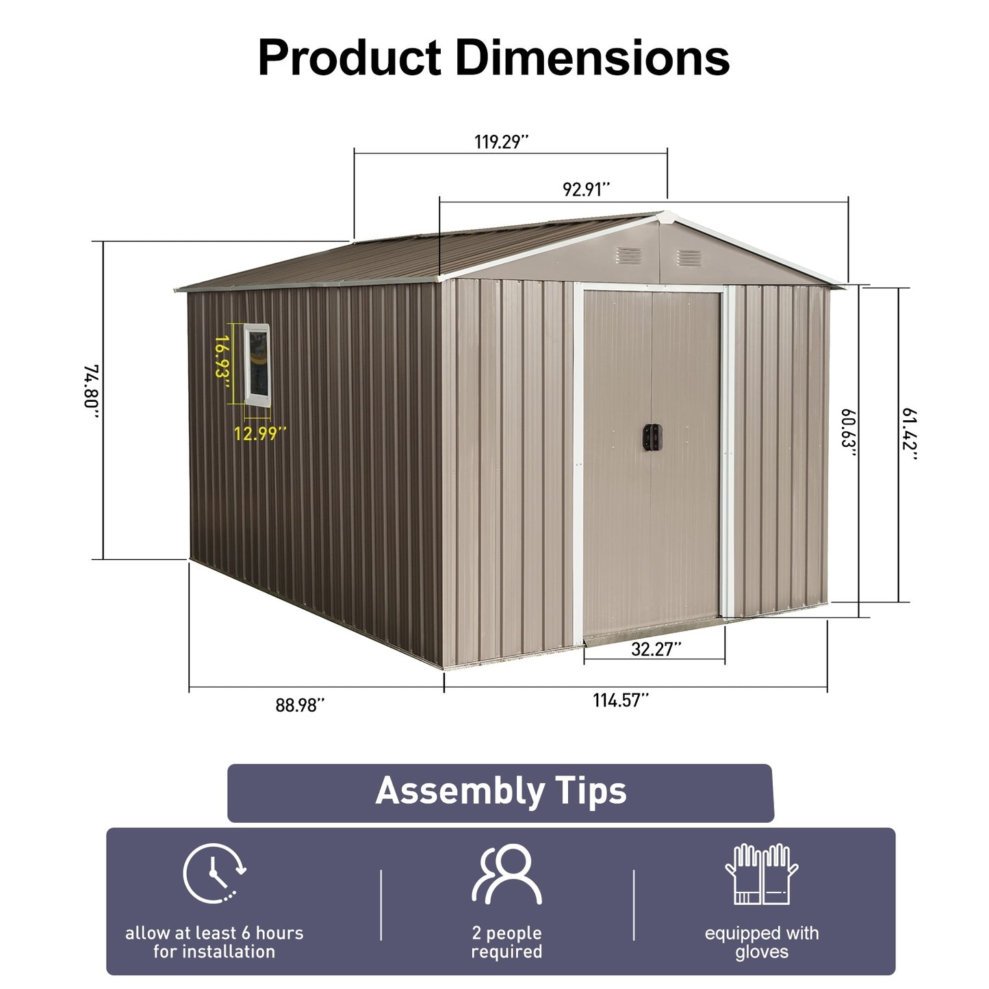 US Local 10x8ft Outdoor Metal Storage Shed With Metal Floor Base,with Window,Grey