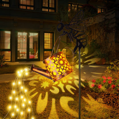 US Local Solar Garden Lights Outdoor Decoration,Flower-shaped Lights Metal Solar Watering Can Lights Outdoor Waterproof, Small Patio Light Yard Lawn Pathway Decor, Gardening Gifts Solar Lantern Out
