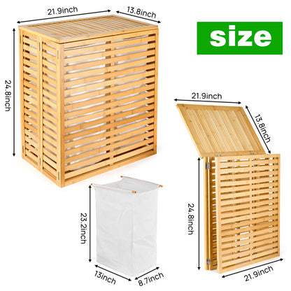 US Local Bamboo Laundry Basket With Lid - Foldable Laundry Basket With 2 Sections Of Removable Lined Pockets For Bathroom, Bedroom And Laundry