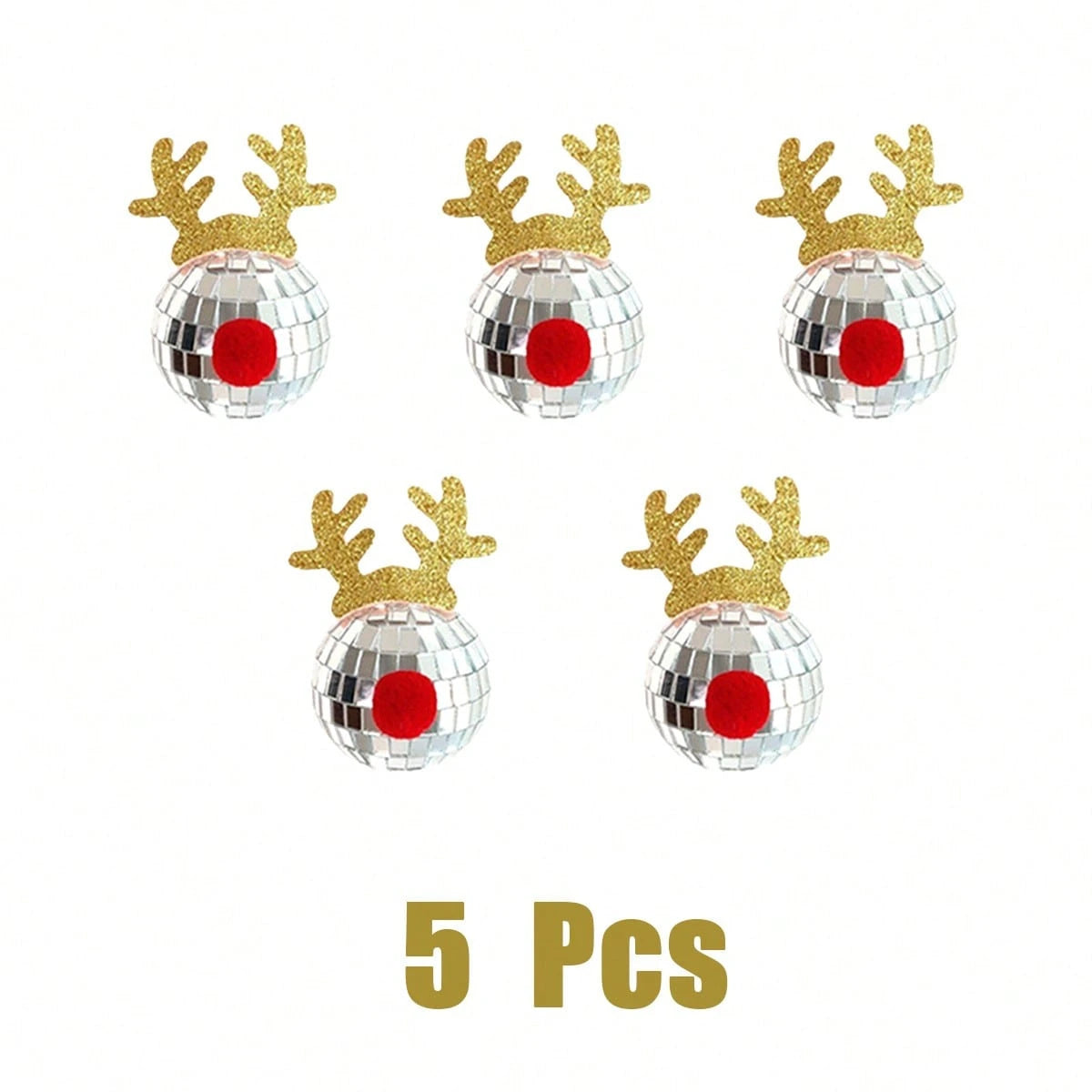 US Local 5 Pcs Disco Mirror Christmas Ball Pendants With Elk Antlers Cute Disco Ball Accessories Car Disco Mirrors Deer Antler Ornament Halloween Props For Xmas Trees Garlands Music Festival Birthday Party Dec