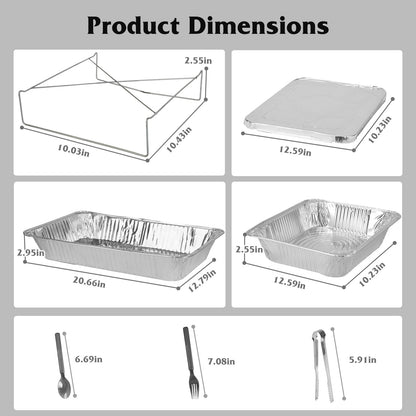 US Local 42Pcs Serve 6 Guests Disposable Chafing Dish Buffet Set Chafing Servers With Covers Spoons Forks Tongs Full-Size Pans Food Warmers For Parties Events Catering Supplies With Utensils And Lids