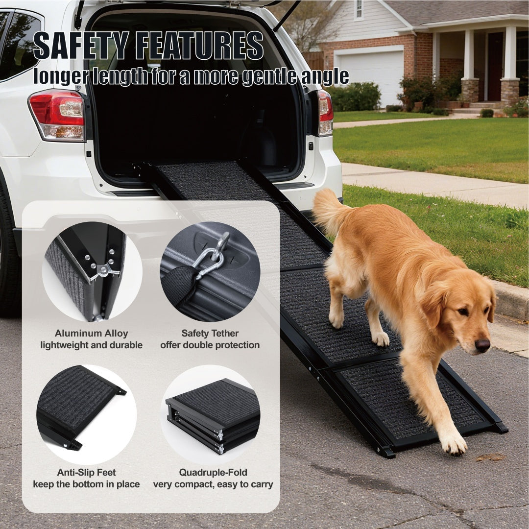 US Local Dog Ramp For Car 65x17 Large Folding Pet Stair Ramps For Truck, SUV, With Non-Slip Surface, Up To 250LBS, Outdoor Dog Car Ramp For Medium Large Dogs, Portable Pet Steps