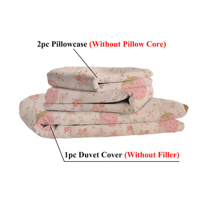 US Local 3 Piece Strawberry Duvet Cover Set Strawberry Print Bedding For Home Bedroom Decor Microfiber Quilt Cover Gifts Twin Full Queen King Size