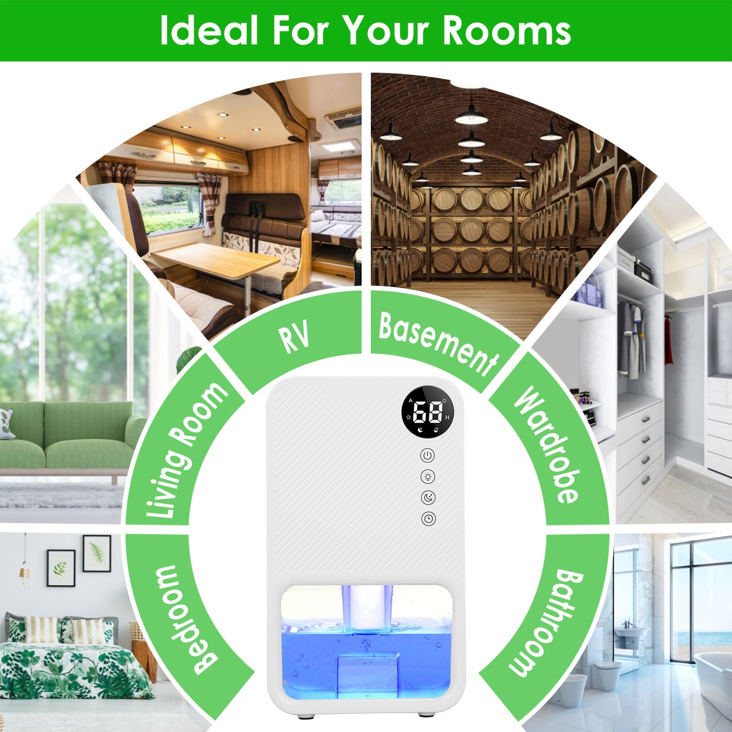 US Local 1Pc 37OZ Dehumidifier Indoor Portable Small Dehumidifier With Sleep Mode 24H Timer 7Color Lighting  Touch Control For Home Bathroom Basement Closet RV Bedroom