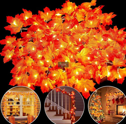 US Local Simulation Maple Leaf Light String Thanksgiving Halloween Room Decoration Arrangement Battery Box