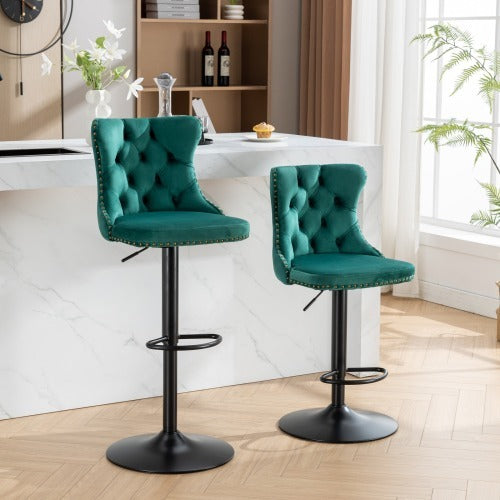 US Local Swivel Velvet Barstools Adjusatble Seat Height From 25-33 Inch Green,Set Of 2