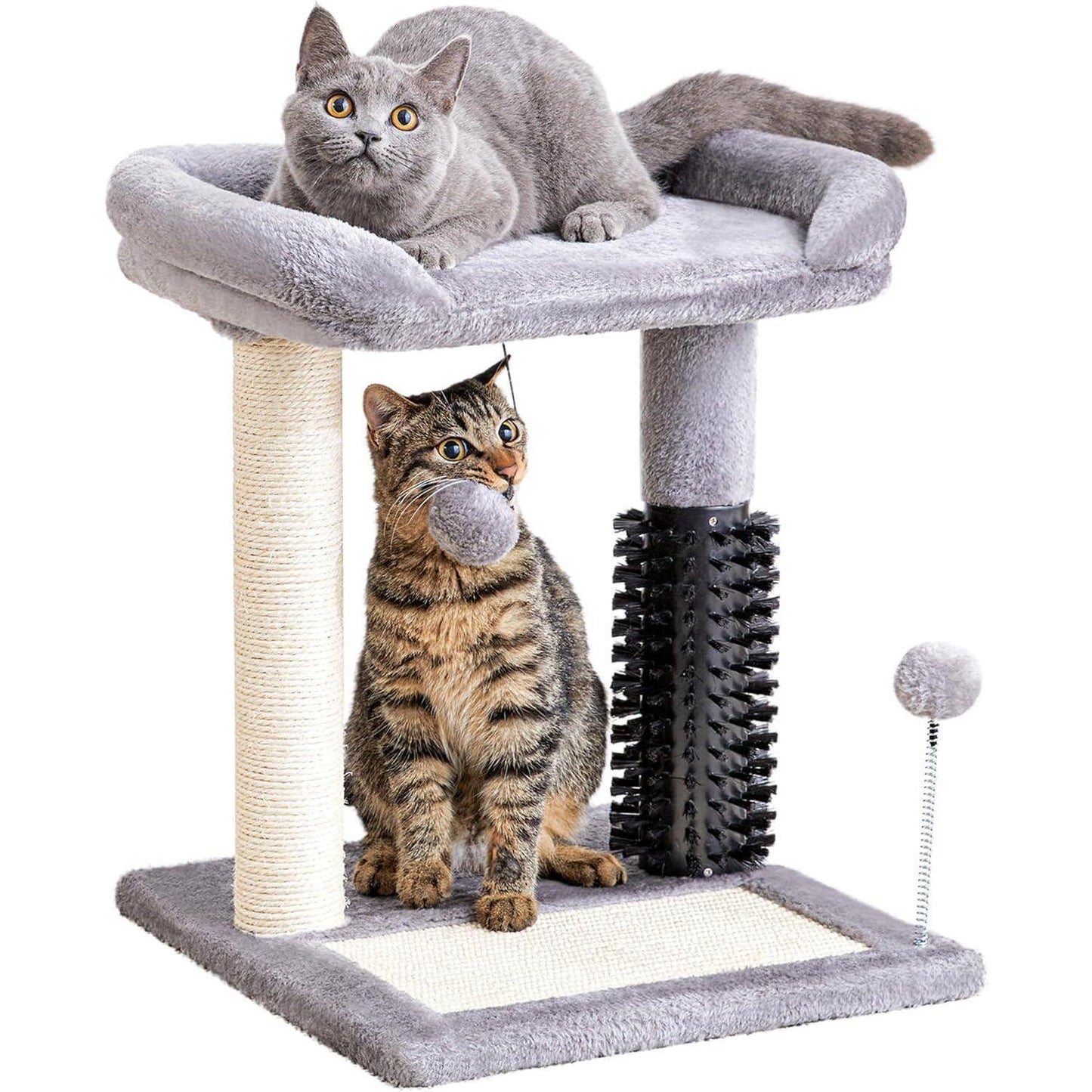 US Local Small 4-in-1 Cat Tree Tower With Self-grooming Brush And Natural Sisal Scratching Post, Soft Plush Cat Bed And Hanging Ball, Suitable For Indoor Kittens