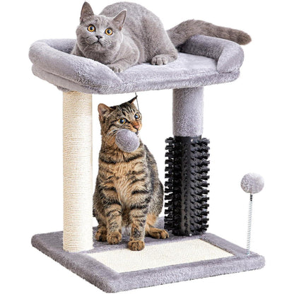 US Local Small 4-in-1 Cat Tree Tower With Self-grooming Brush And Natural Sisal Scratching Post, Soft Plush Cat Bed And Hanging Ball, Suitable For Indoor Kittens