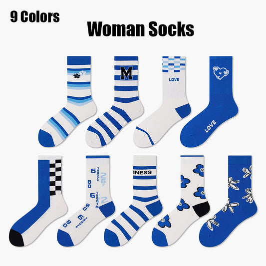 US Local 9 Pairs Women  Colorful Socks Compression Running Socks Crew Athletic Hiking Wicking Anti Blister Cushioned Anti-odor And Breathable For Running Hiking Cycling Fitness
