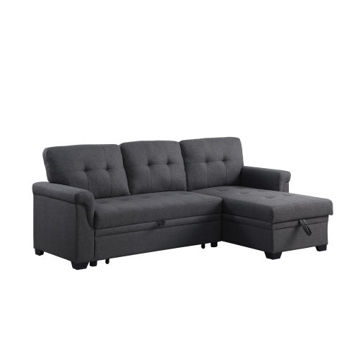 US Local Dark Gray Linen Reversible Sleeper Sectional Sofa With Storage Chaise