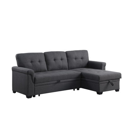 US Local Dark Gray Linen Reversible Sleeper Sectional Sofa With Storage Chaise