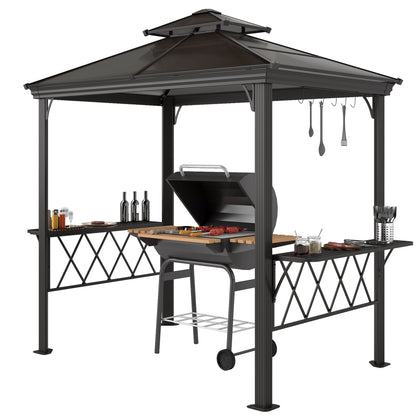 US Local Outside Porch BBQ Cooking Pergola Canopy With 6 Hooks For Utensils And Double Venting Roof, Coffee