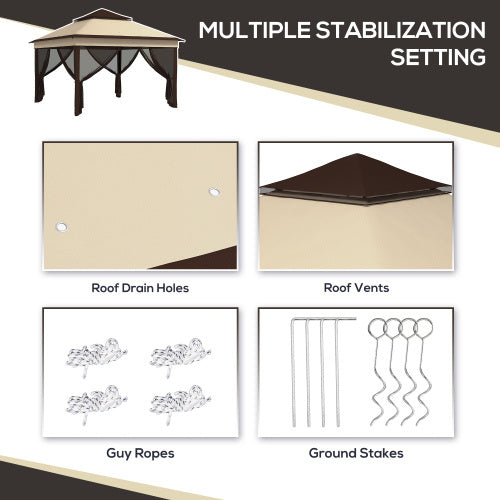 UK Local Outsunny 3 X 3m Pop Up Gazebo, Height Adjustable Instant Event Shelter With Netting And Carrying Bag, Beige