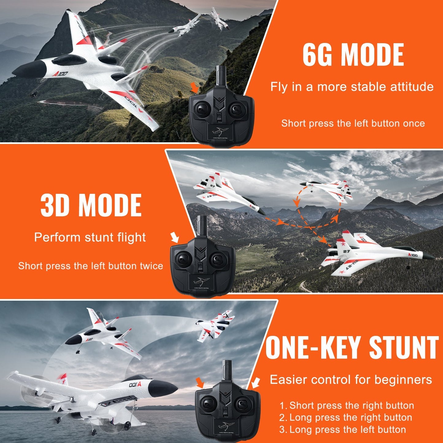 US Local VEVOR RC Airplane Fighter EPP Foam RC Plane Toy 2.4GHz Remote Control 3D 6G Mode