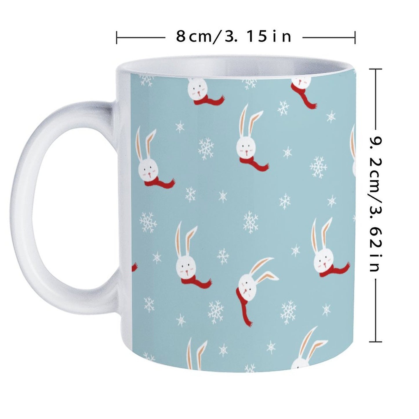 POD US Local White mug with full print, Christmas Rabbit Snowflake 0011