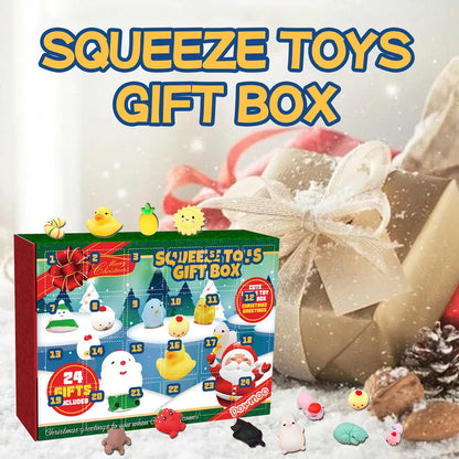 US Local Christmas Squeezable Gift Box, 24-compartment Countdown Blind Box, Squeezeable Cartoon Toy For Stress Relief.