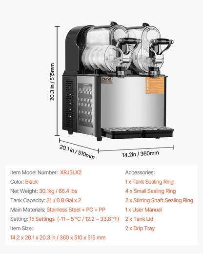 US Local Commercial Slushy Machine, 3LX2 Tank Slush Drink Maker, Drink Machine With Temperature Preservation, Stainless Steel Home Slush Drink Machine With Automatic Clean, Black