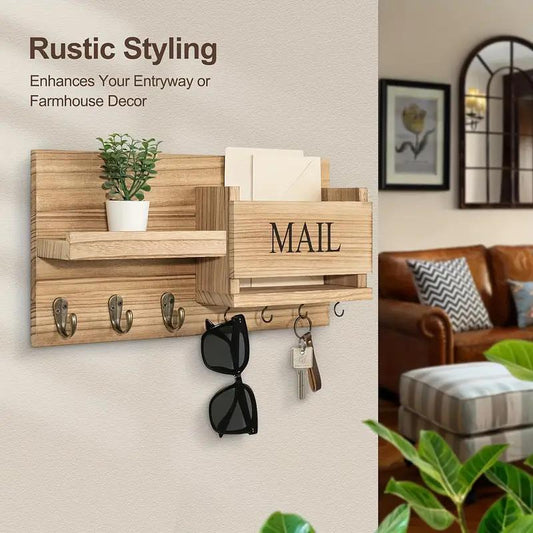 US Local Simple Wooden Wall Mounted Keychain Mail Storage Rack Farmhouse Style Decorative Floating Shelves For Entry Bedroom Bathroom Living Room