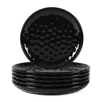 US Local 11 Inch Ceramic Plate Black Noble  Elegant Hammered  6-piece Set  For  Parties Family Dinners