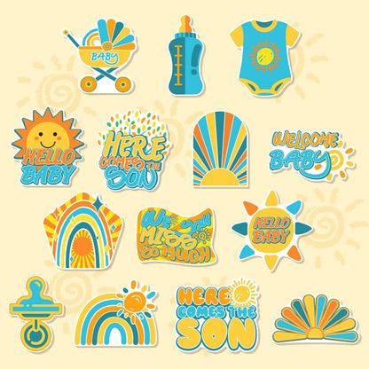 US Local 14 Pcs Here Comes The Son Baby Shower Decor, Baby Shower Honeycomb Centerpieces Set For Tables Here Comes The Son Sunshine Decorations Boho Rainbow Sun Gender Reveal Party Favors Supplies-Clearance