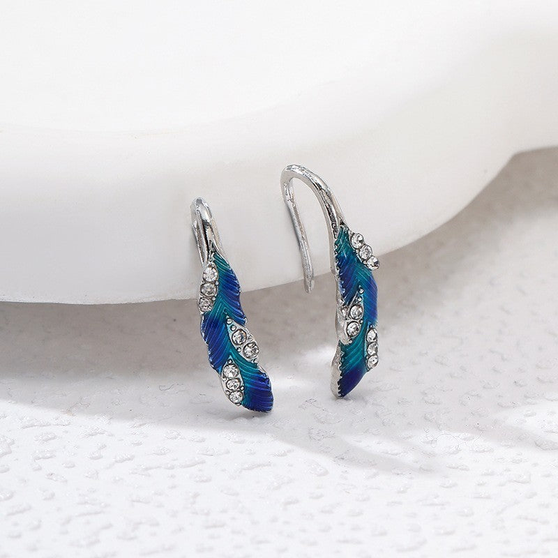 US Local Bright Blue Feather Earring Ring Alloy Earring
