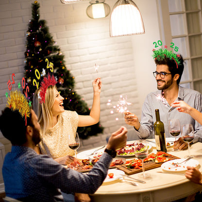 US Local 5 Packs Christmas Headbands 2025 New Year Hairband Xmas Glitter Hair HoopTinsel Hair Accessories For Christmas New Year Party Celebration Headdress Decorations