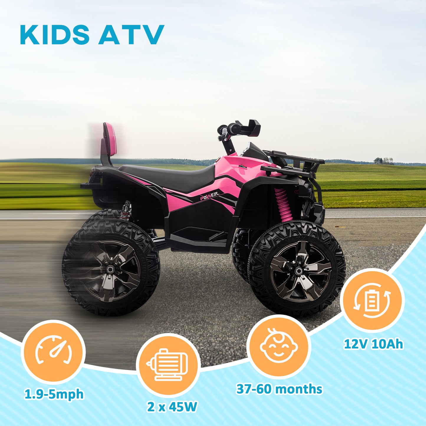 US Local 12V 4 Wheeler Kids ATV with Music, Headlights for 37-60 Months Boys and Girls, Pink