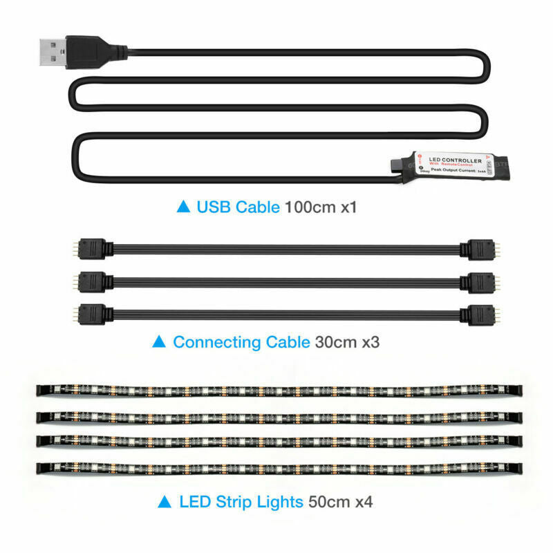 US Local 4x50CM USB 5V RGB LED Strip  Background Light  Remote Kit For TV Computer Lamp