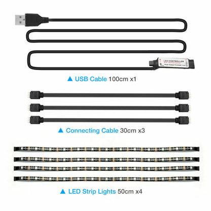 US Local 4x50CM USB 5V RGB LED Strip  Background Light  Remote Kit For TV Computer Lamp