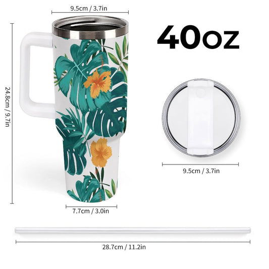 PHDT00464 POD US Local Tumbler 40 oz Large Capacity Car Cup Tropical, Foliage, Hibiscus Flowers