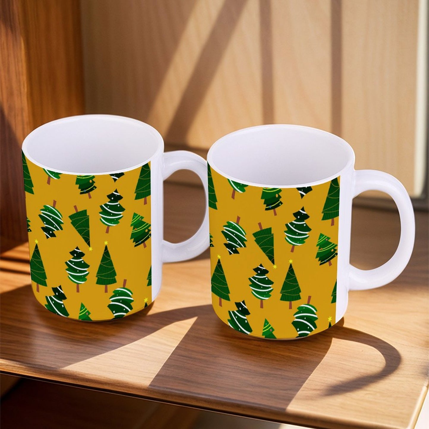 POD US Local White mug with full print, Christmas Tree Yellow 0050