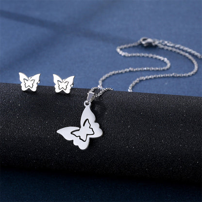 Stainless Steel Necklace Ear Stud Combination Suit