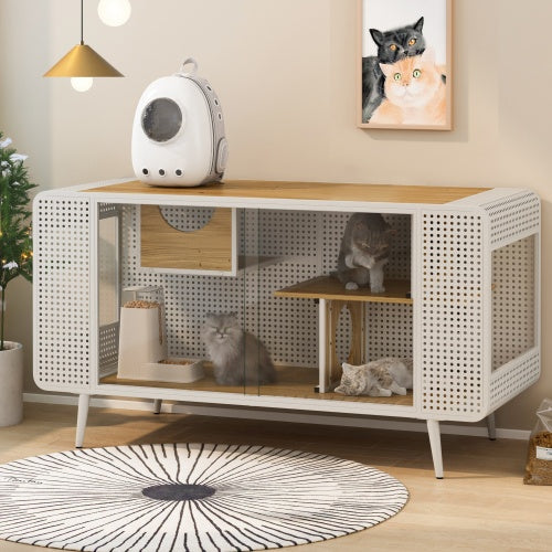 US Local Spacious Cat Houses With Tempered Glass Are Suitable For Living Rooms, Hallways, Dens, And Other Spaces
