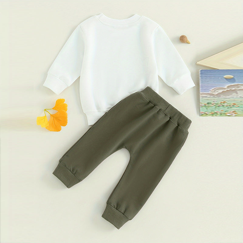 US Local Baby Boy's 2-Piece Sweatshirt Set Round Neck Letter Print Top & Drawstring Jogger Pants For Spring & Fall