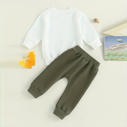 US Local Baby Boy's 2-Piece Sweatshirt Set Round Neck Letter Print Top & Drawstring Jogger Pants For Spring & Fall