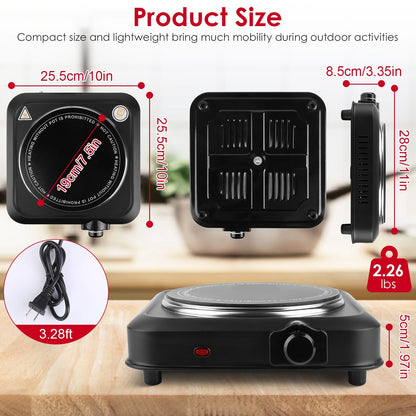 US Local 1Pc 1200W Electric Infrared Single Burner Portable Heating Hot Plate Stove Countertop RV Hotplate With 7.5in Glass Cooktop Stepless Temperature Adjustments For Home RV Camp