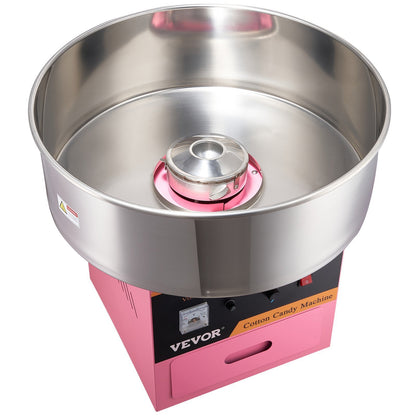 US Local VEVOR Electric Cotton Candy Machine, 1000W Candy Floss Maker, Commercial Cotton Candy Machine With Stainless Steel Bowl, Sugar Scoop, And Drawer, Perfect For Home Kids Birthday, Family Party Pink